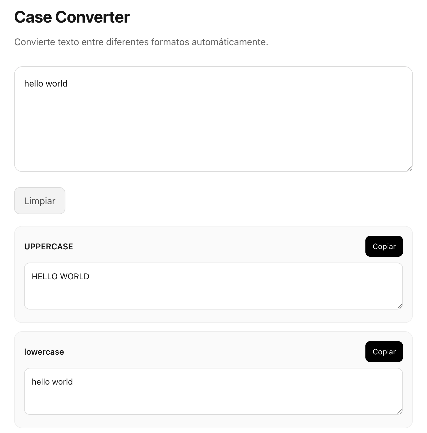Pantalla principal de Case Converter