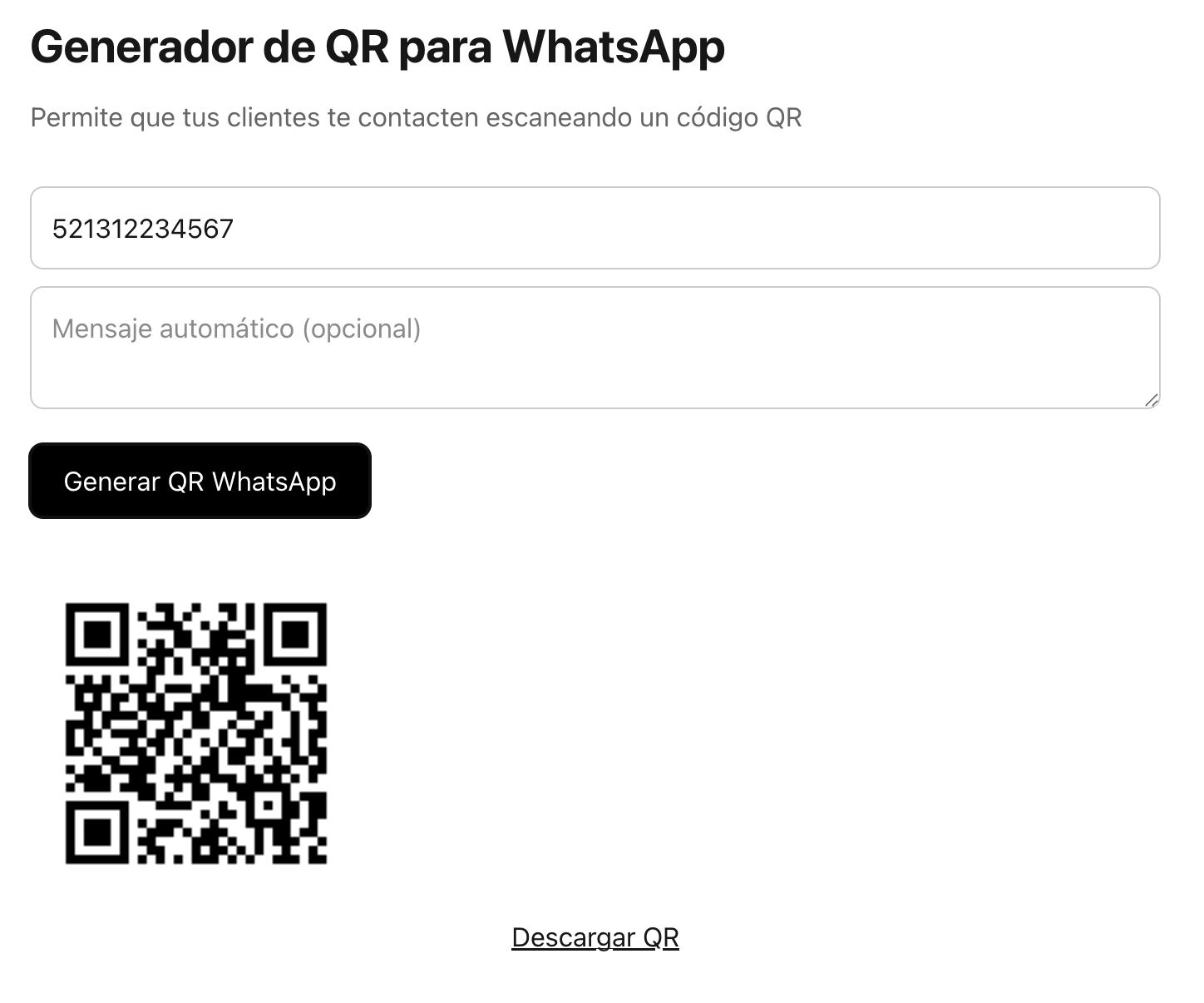 Pantalla principal de QR WhatsApp
